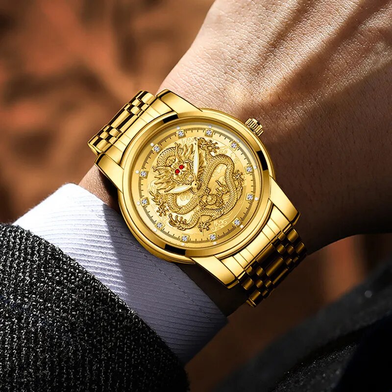 Relógio de Dragão Dourado de Luxo