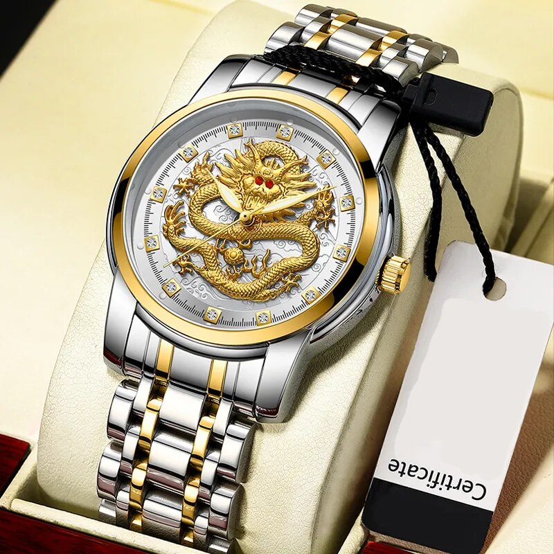 Relógio de Dragão Dourado de Luxo